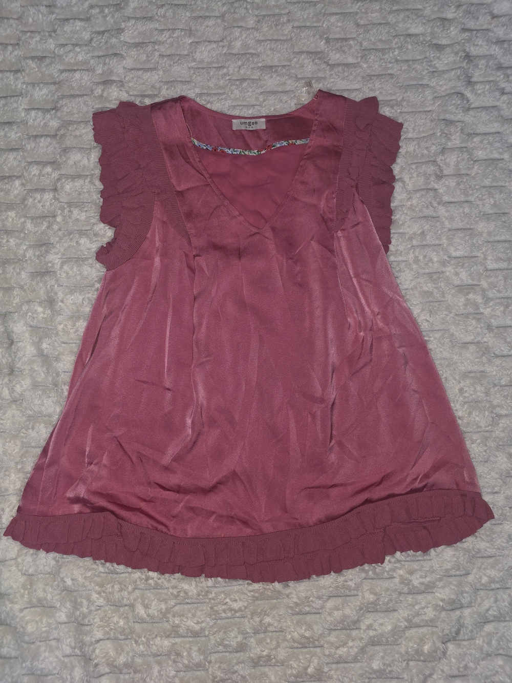 Umgee Women's Rose Pink Ruffled Blouse + White Umgee Blouse